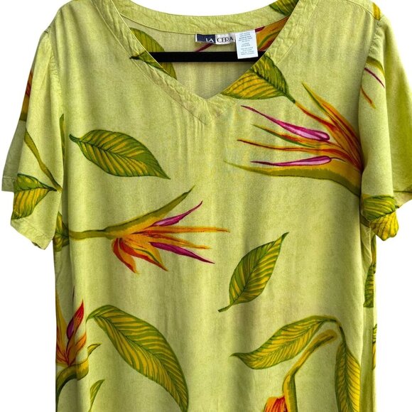 La Cera Vintage Womens V Neck Bird of Paradise Floral Mumu Day Maxi Dress L - Picture 9 of 10
